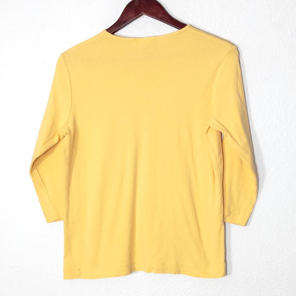 Top Stitch Long Sleeve Shirt Size M Yellow Floral Rhinestone Beachy Tee - Picture 2 of 7